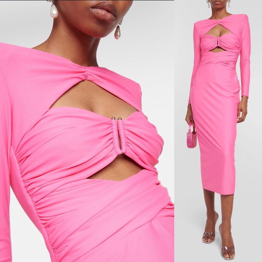 SELF-PORTRAIT NWT Jersey Cut-Out Ruched Midi Dress in Hot Pink Size US 12